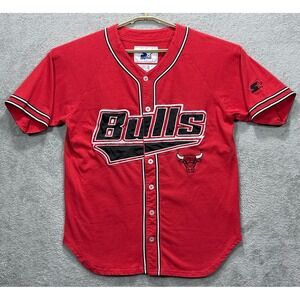 Chicago Bulls Shirt Mens Medium Starter Red Baseball Button Jersey NBA Vintage